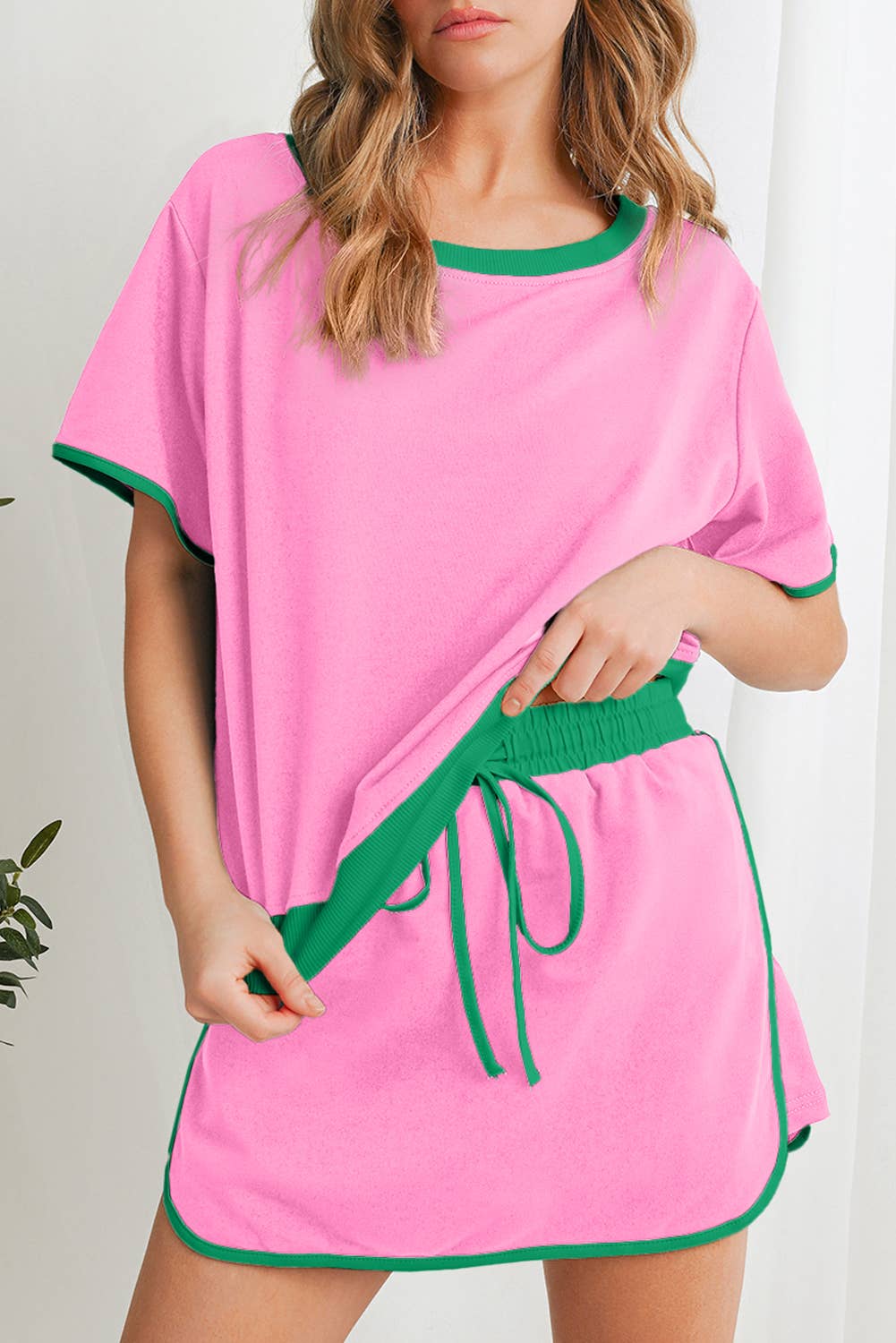 Shirt & Skirt Set-Color block Drop Shoulder