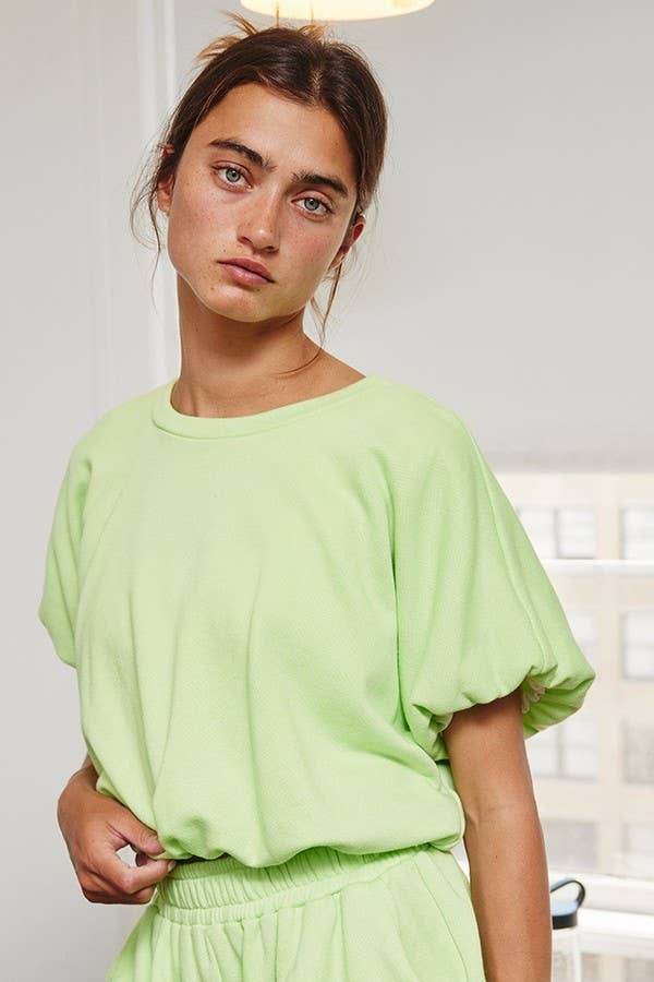 Bubble Hem And Sleeve Terry Crop Top - 7 Semicolon Couture