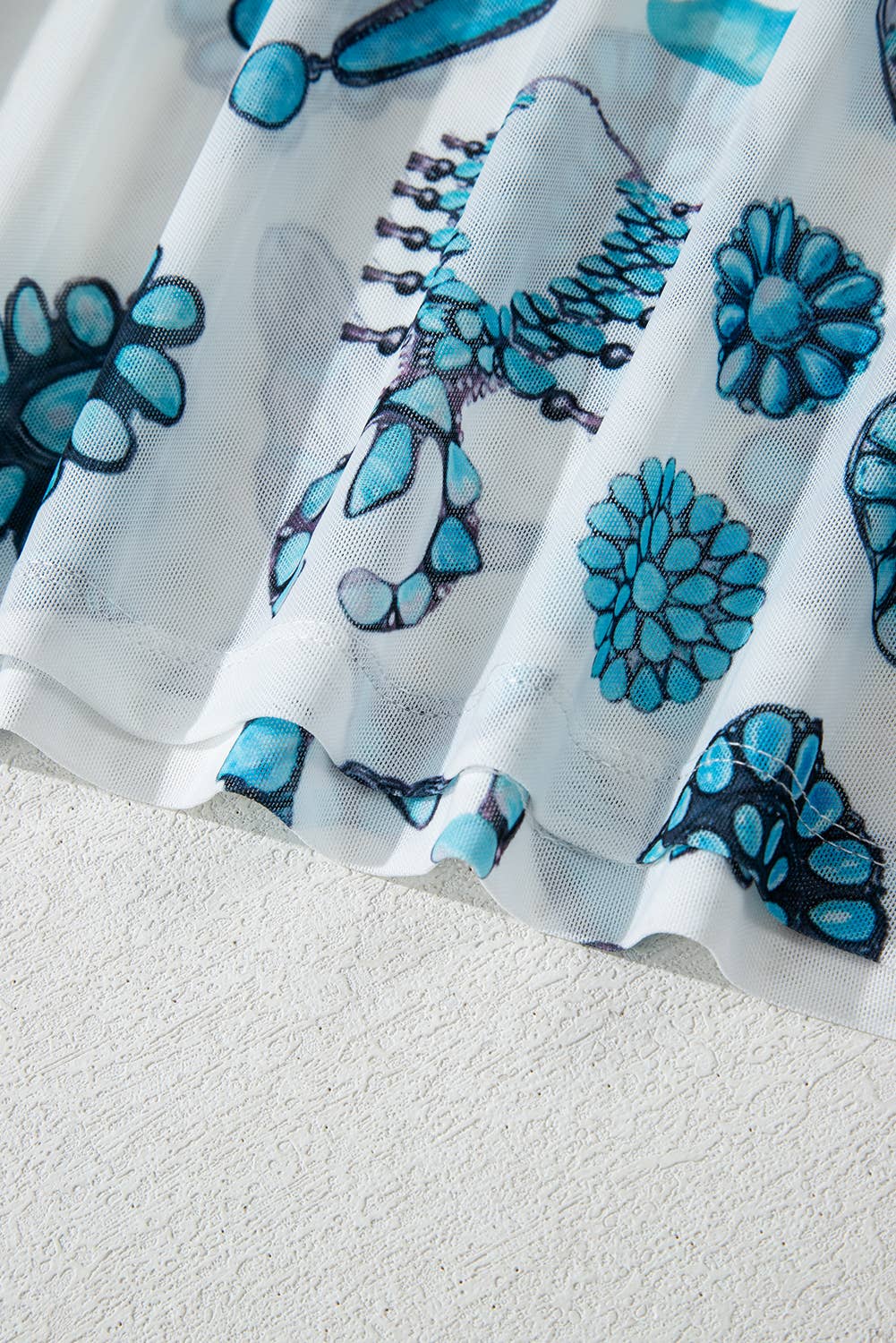 Western Turquoise Printed See-through Summer Tee