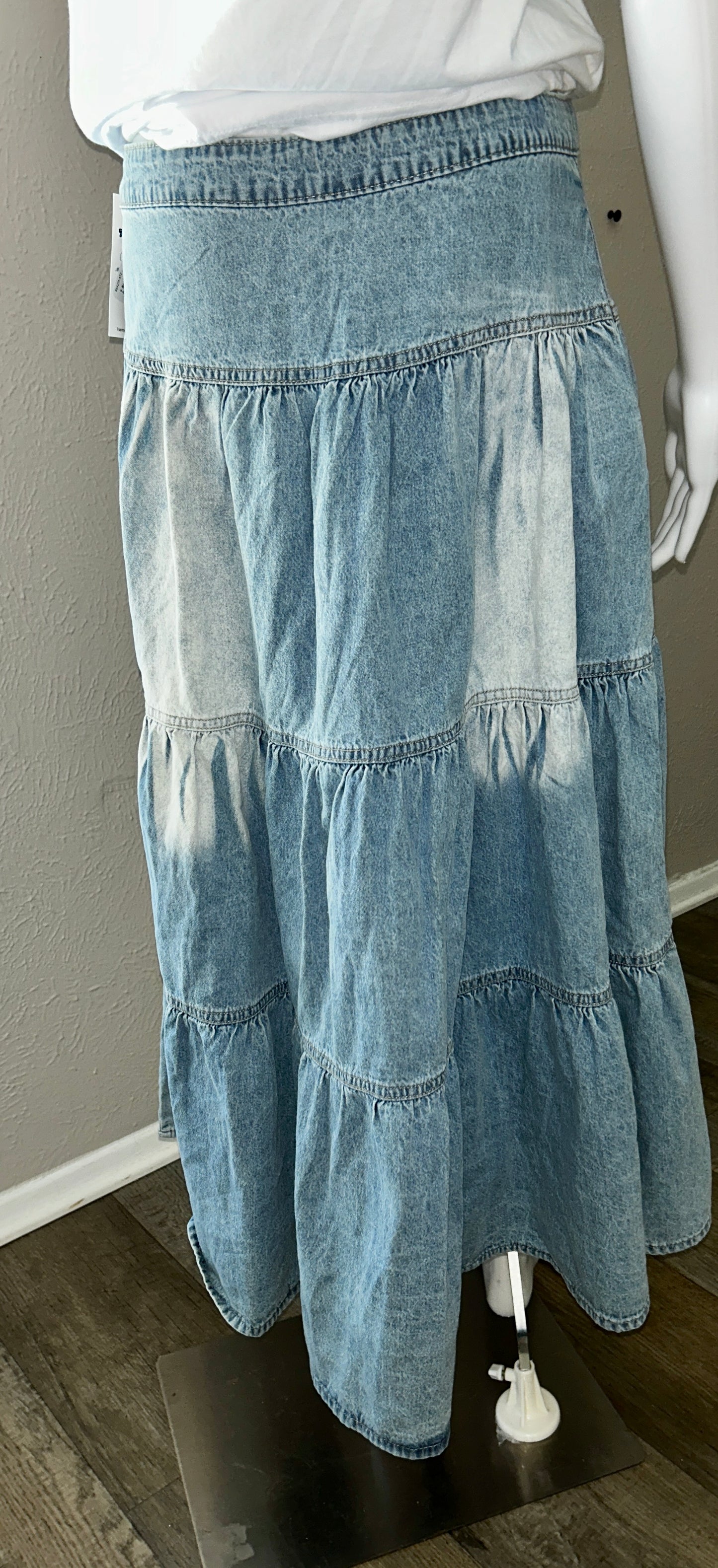 Bohemian Tiered Denim Skirt A-Line