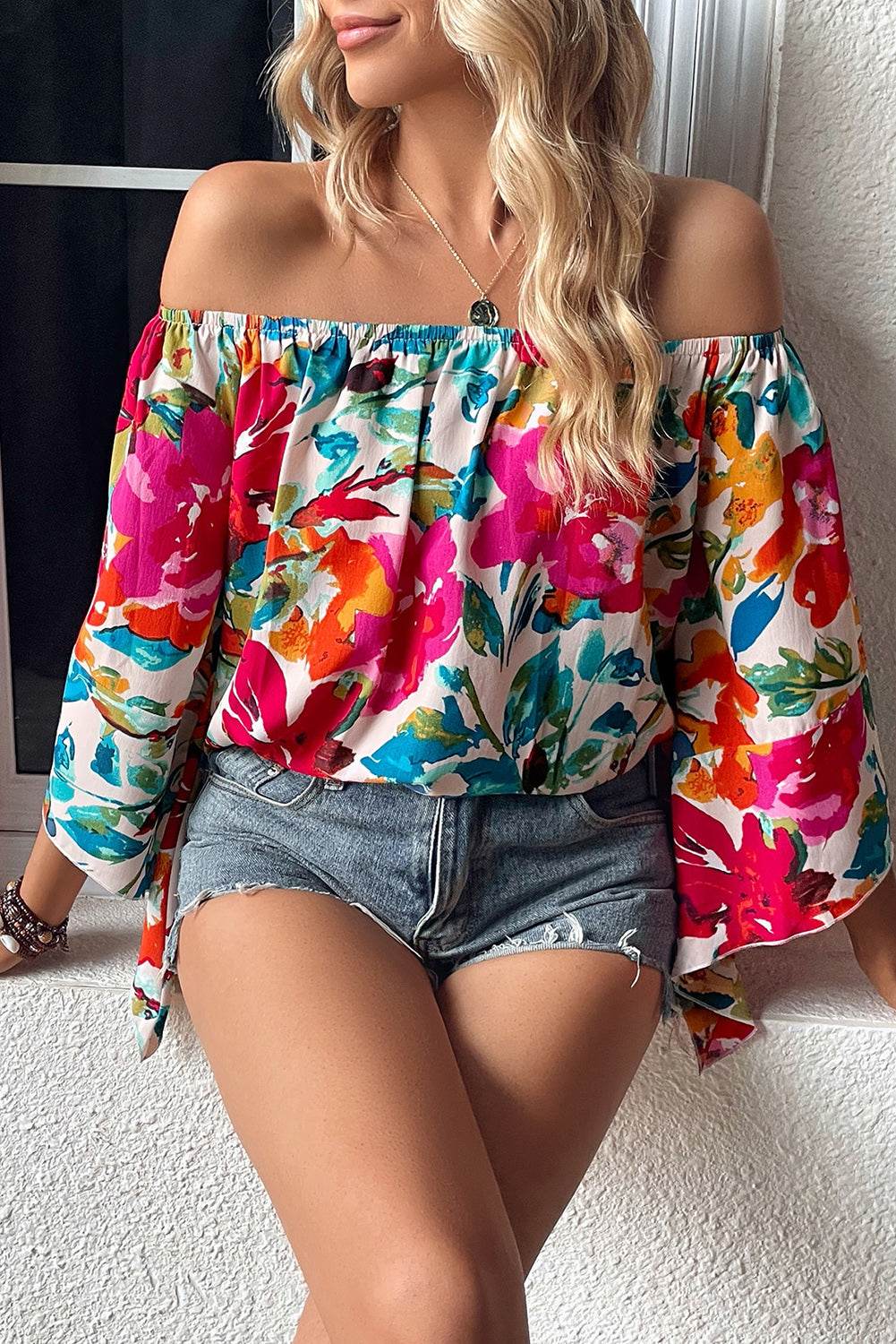 Bright Floral Off the Shoulder Blouse - 7 Semicolon Couture