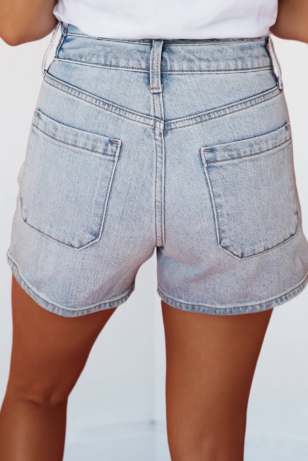 Light Wash High Rise Denim Shorts