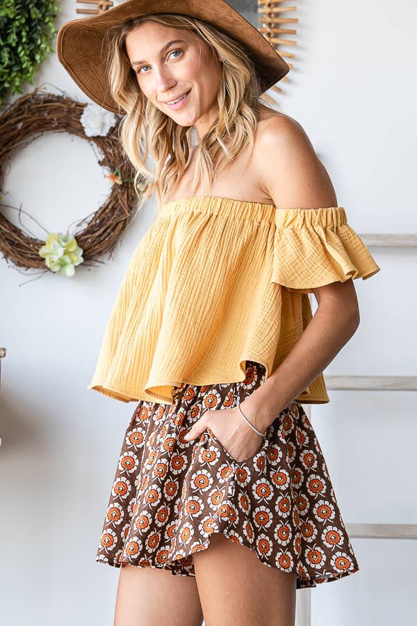 Solid Ruffled Off Shoulder Crop Top
