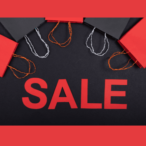 Promotional Sale Supporting Suicide Prevention with Red Shopping Bags and Bold Text