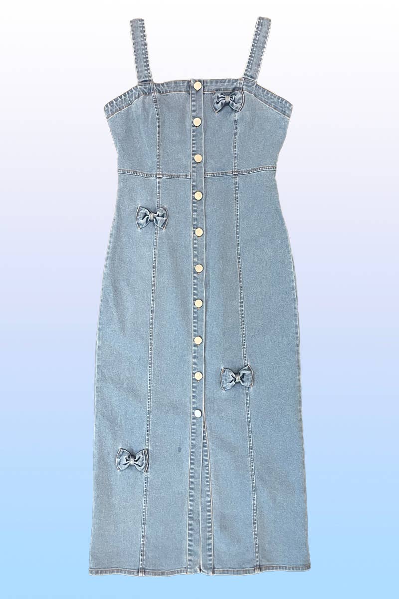Denim dress with bow detailing