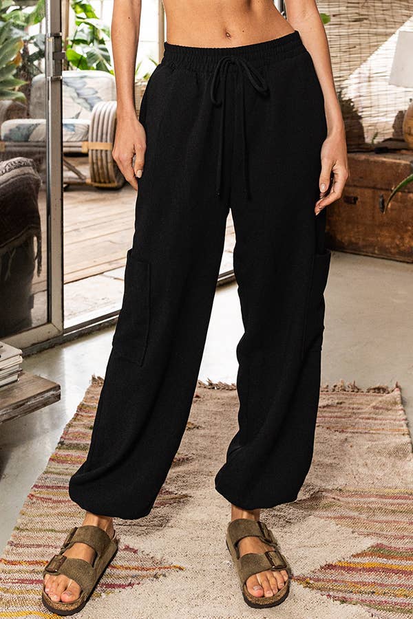 Elastic Waist Woven Cargo Pants