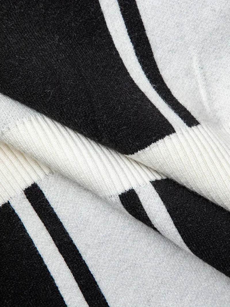 Color Block Striped Acrylic Knit Dress - Casual Crew Neck Fitted Midi Dress with Waist Cinching - 7 Semicolon Couture