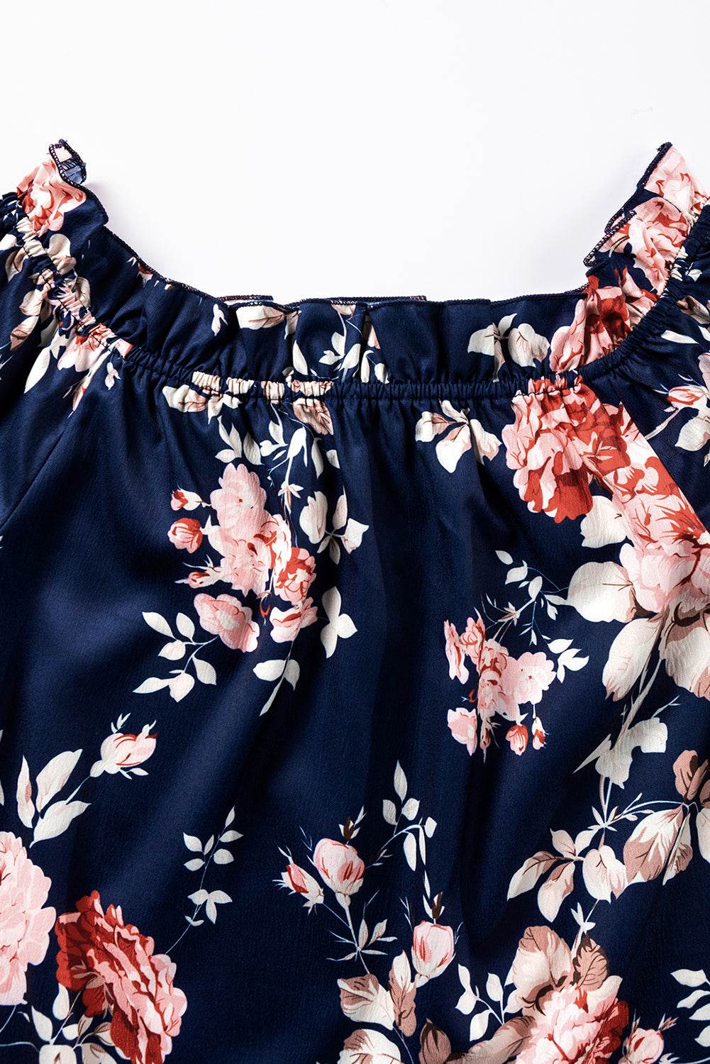 Blue Ruffle Off Shoulder Floral Blouse - 7 Semicolon Couture