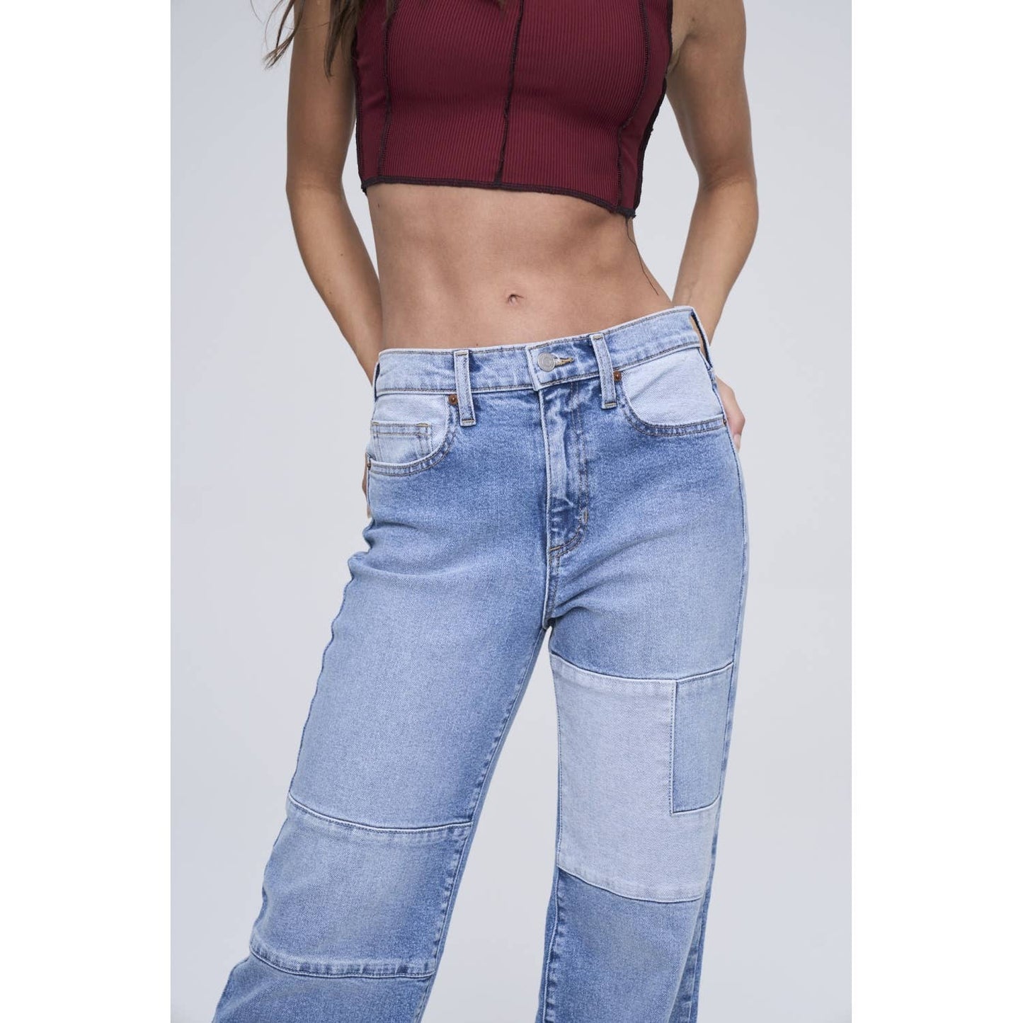 Sneak Peek-High Rise Color Block Straight Jeans