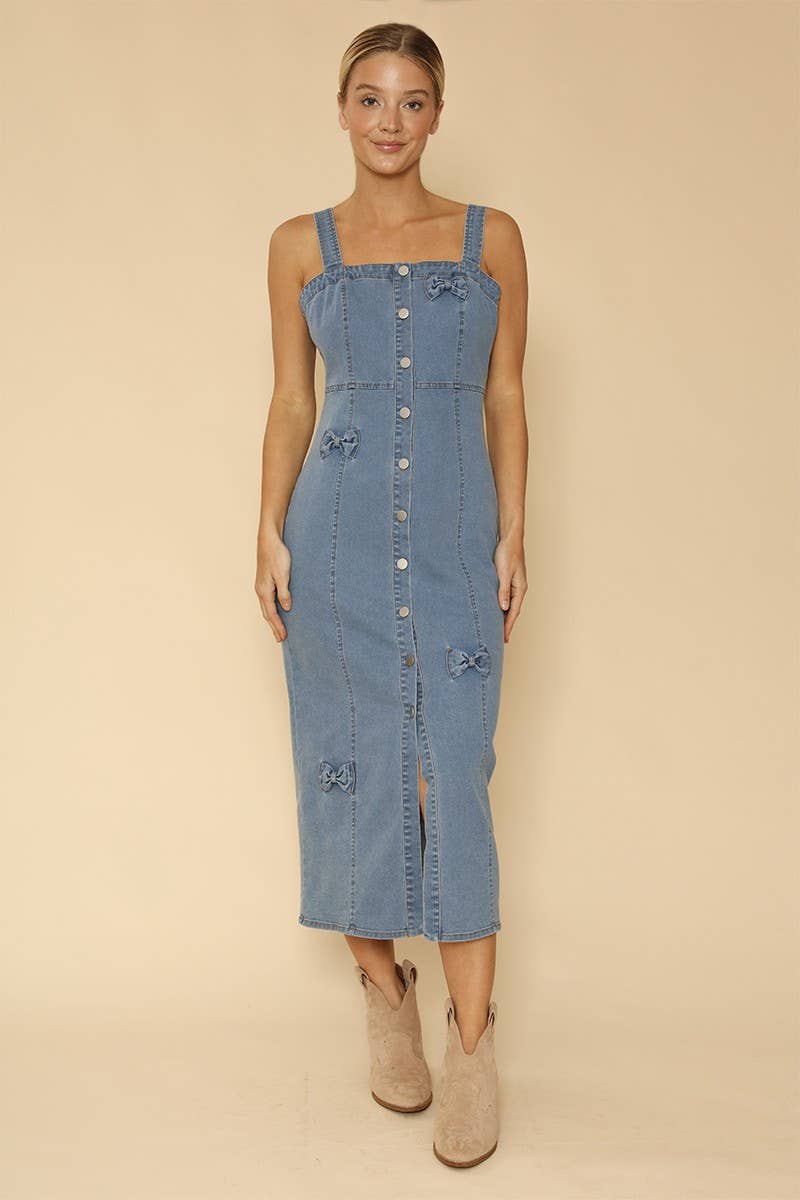 Denim dress with bow detailing