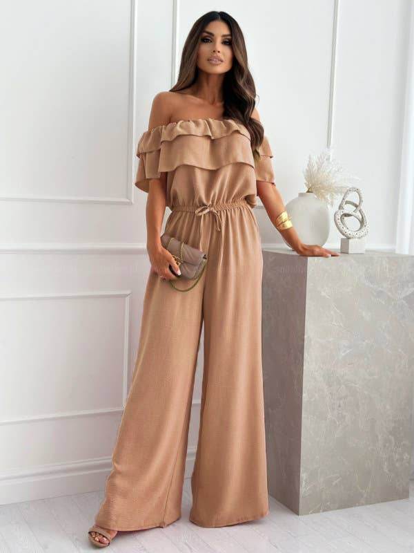 Line-neck wide-leg romper with ruffles - 7 Semicolon Couture