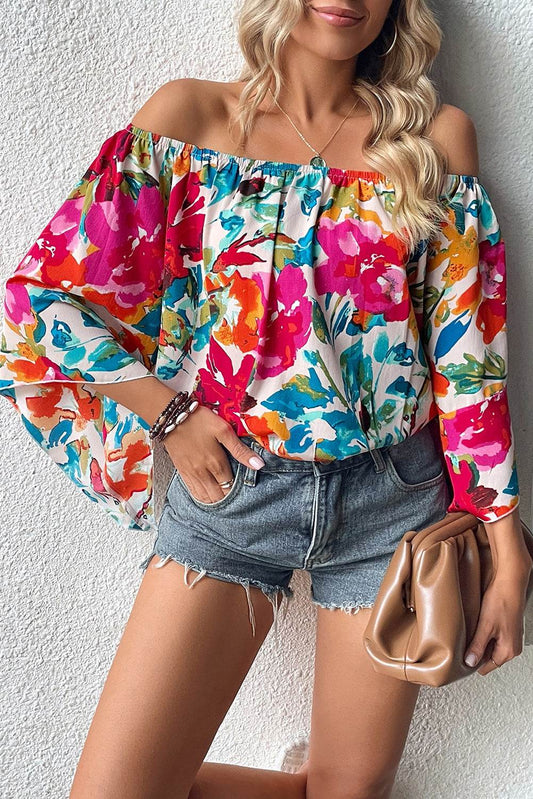 Bright Floral Off the Shoulder Blouse - 7 Semicolon Couture