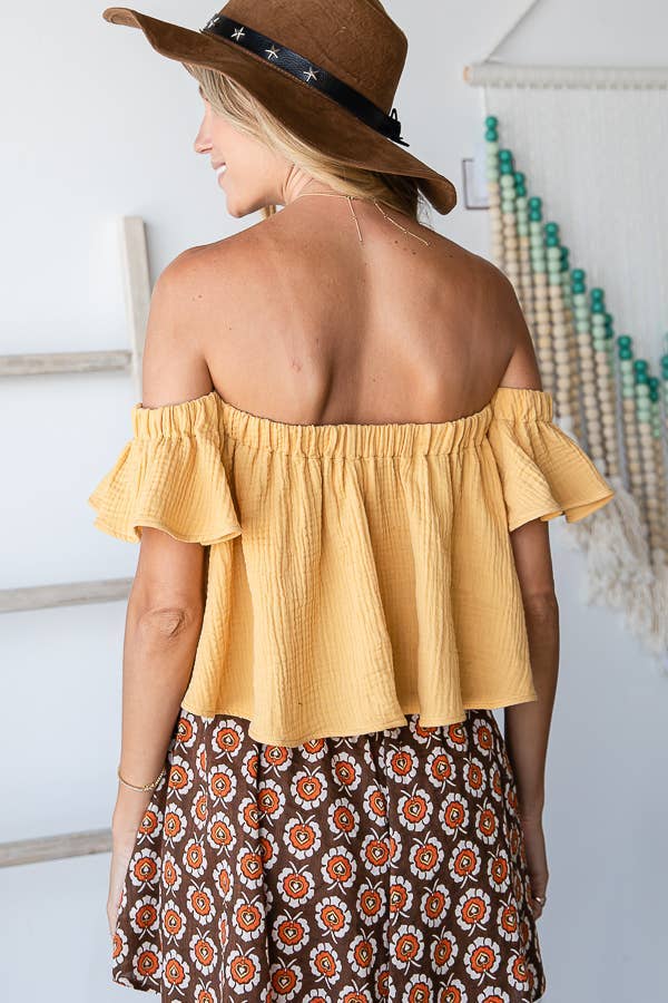 Solid Ruffled Off Shoulder Crop Top