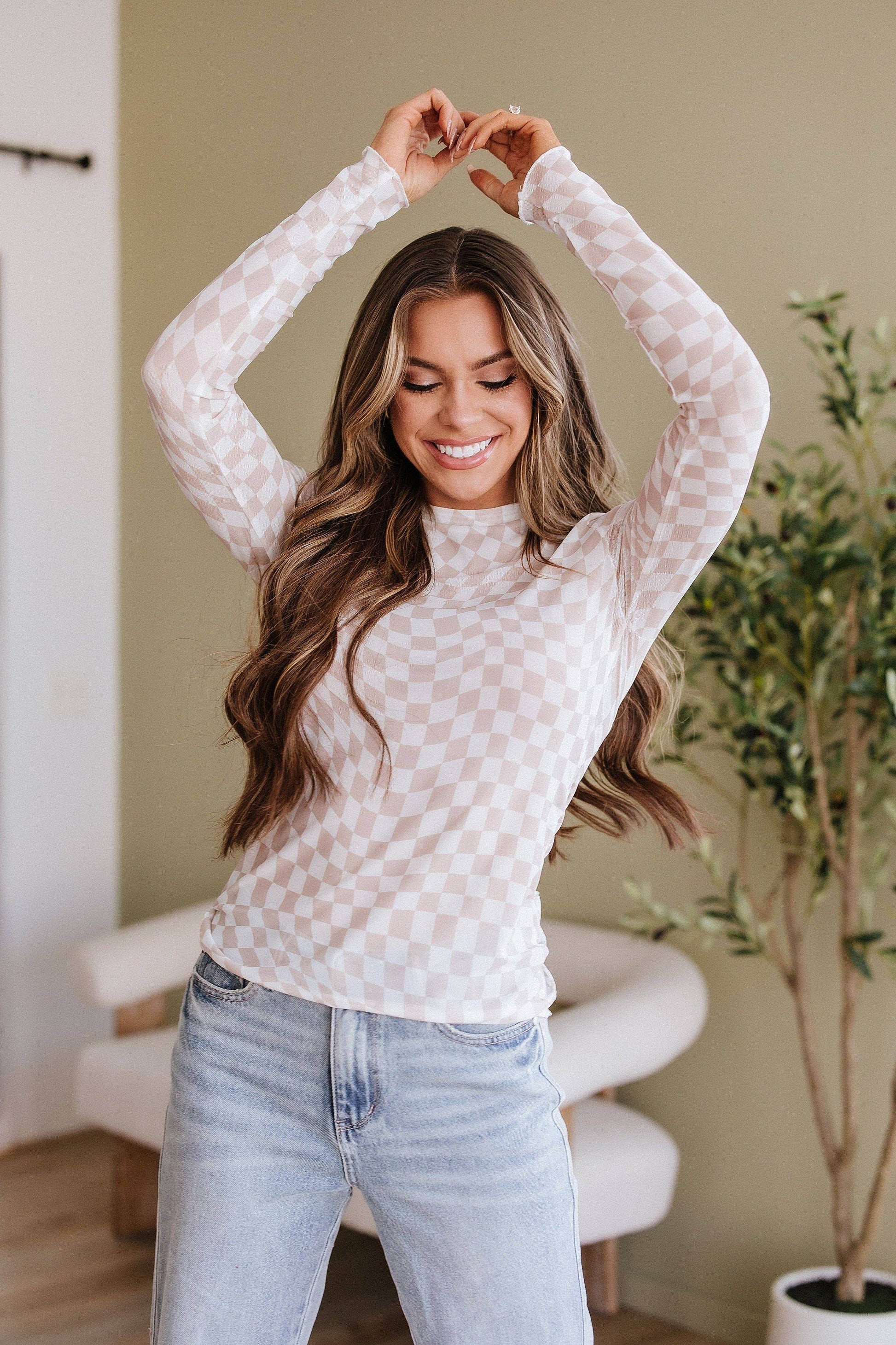 Rory Checkered Mesh Top - 7 Semicolon Couture