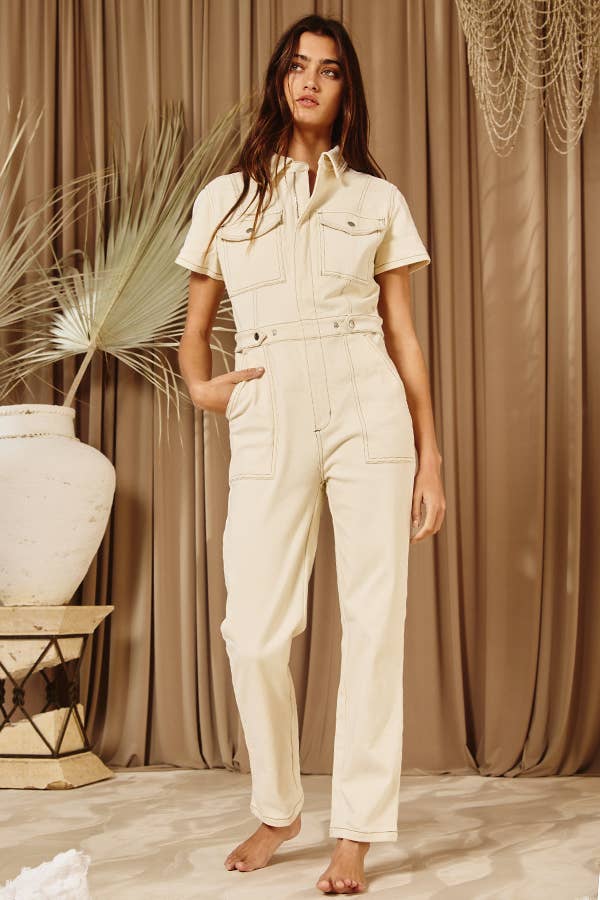 Utility Stretched Denim Jumpsuit