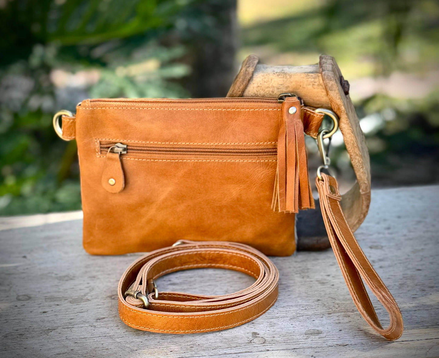 Upcycled LV Cowhide Leather Wristlet Crossbody Bag Western  - 7 Semicolon Couture
