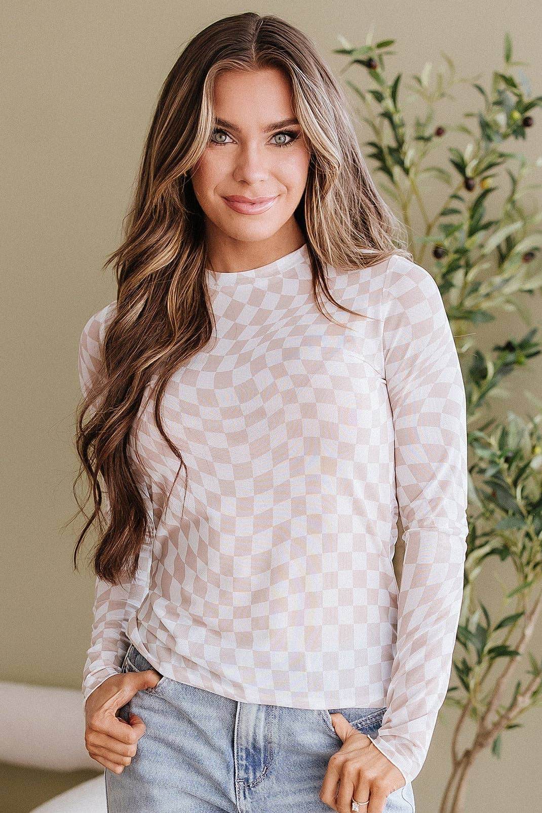 Rory Checkered Mesh Top - 7 Semicolon Couture