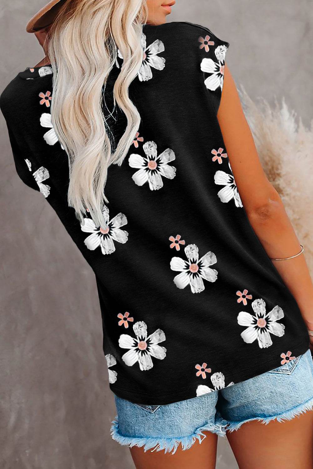 Floral Cap Sleeve T-shirt - 7 Semicolon Couture
