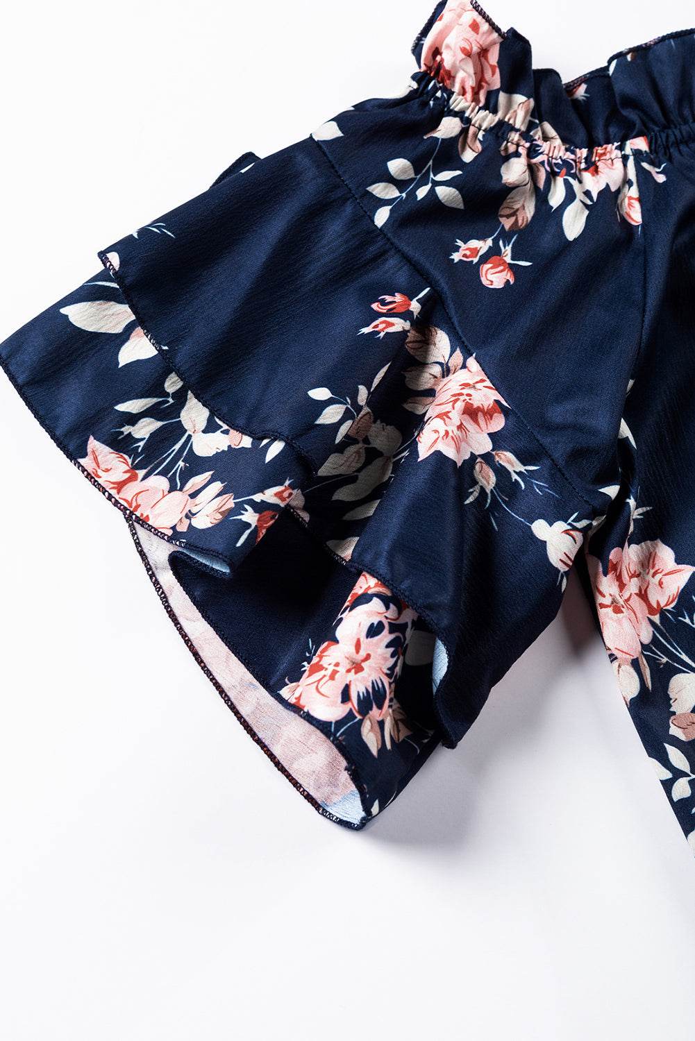 Blue Ruffle Off Shoulder Floral Blouse - 7 Semicolon Couture