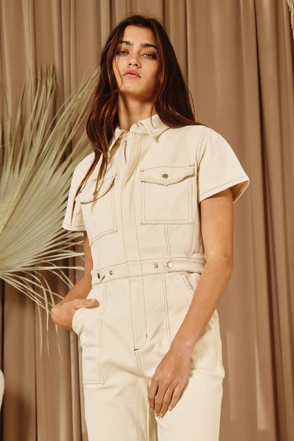Utility Stretched Denim Jumpsuit
