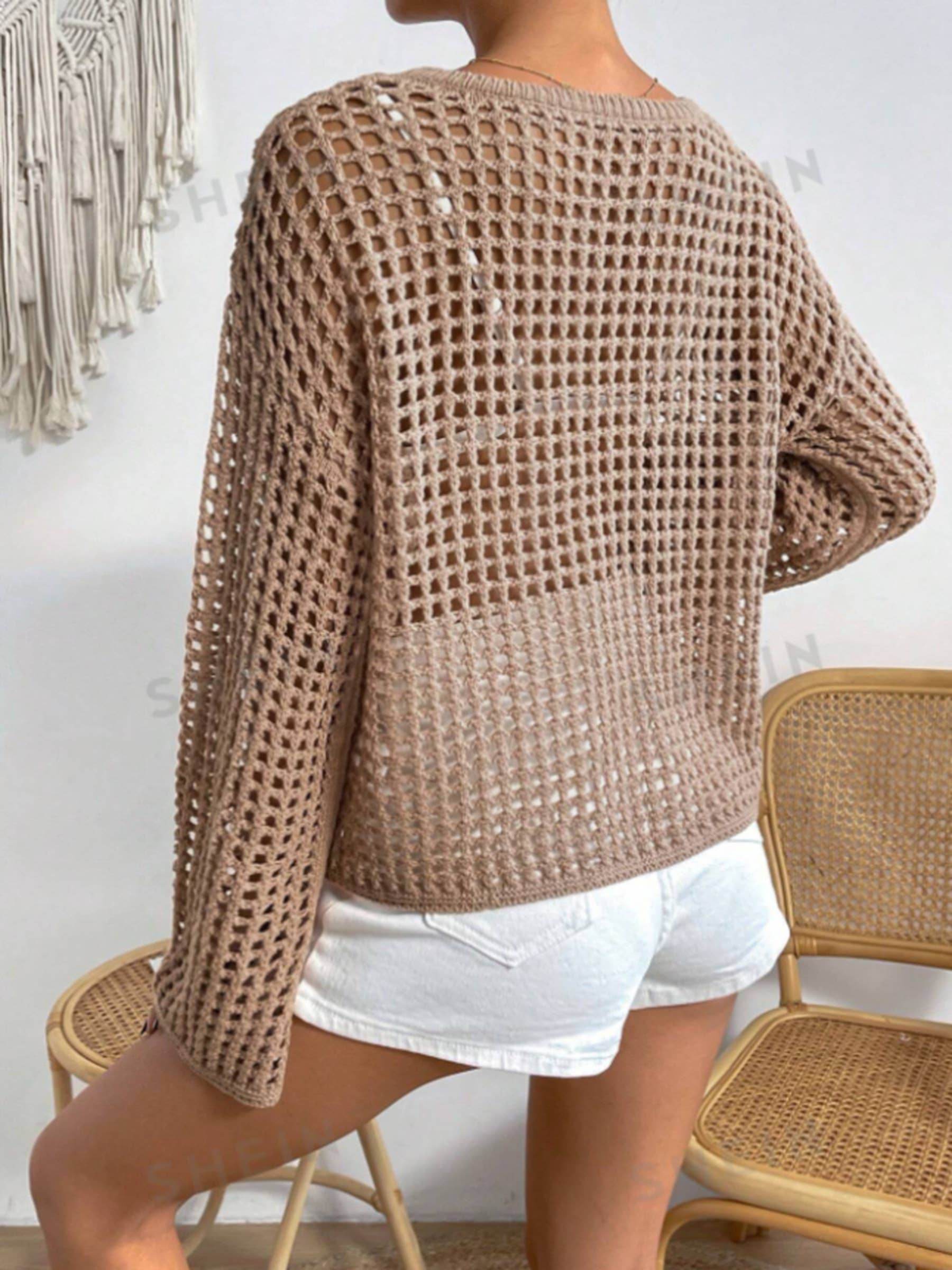 Solid Color Hollow Knitted Cover Up/Top - 7 Semicolon Couture