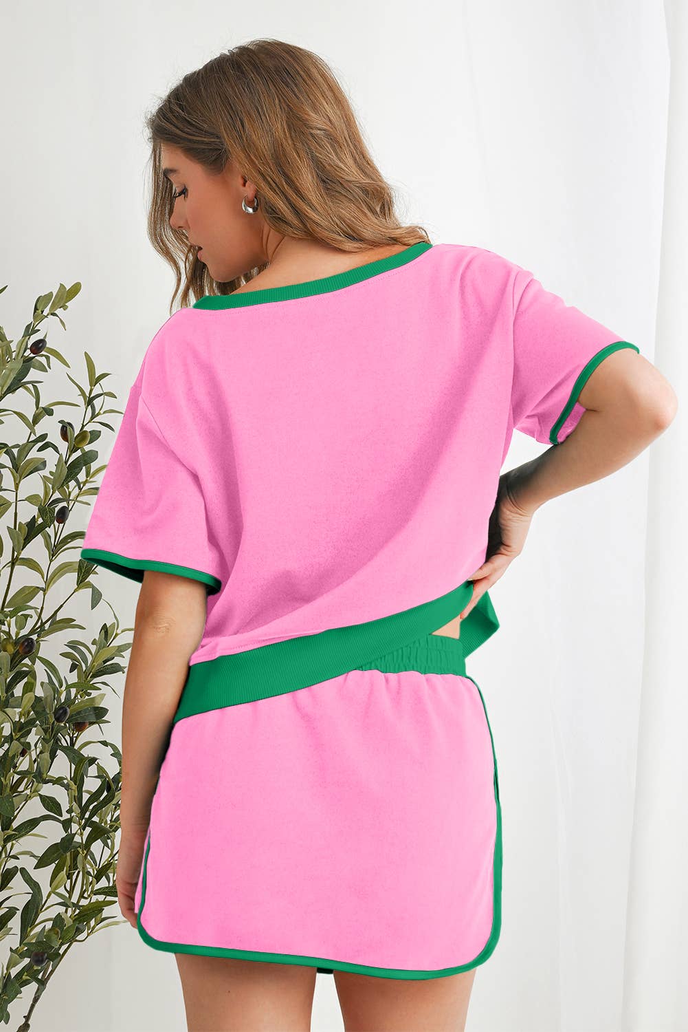 Shirt & Skirt Set-Color block Drop Shoulder