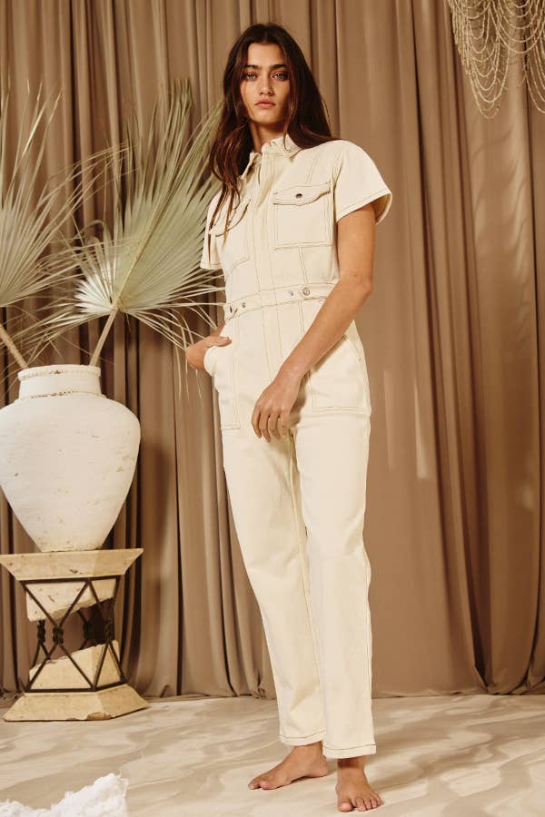 Utility Stretched Denim Jumpsuit