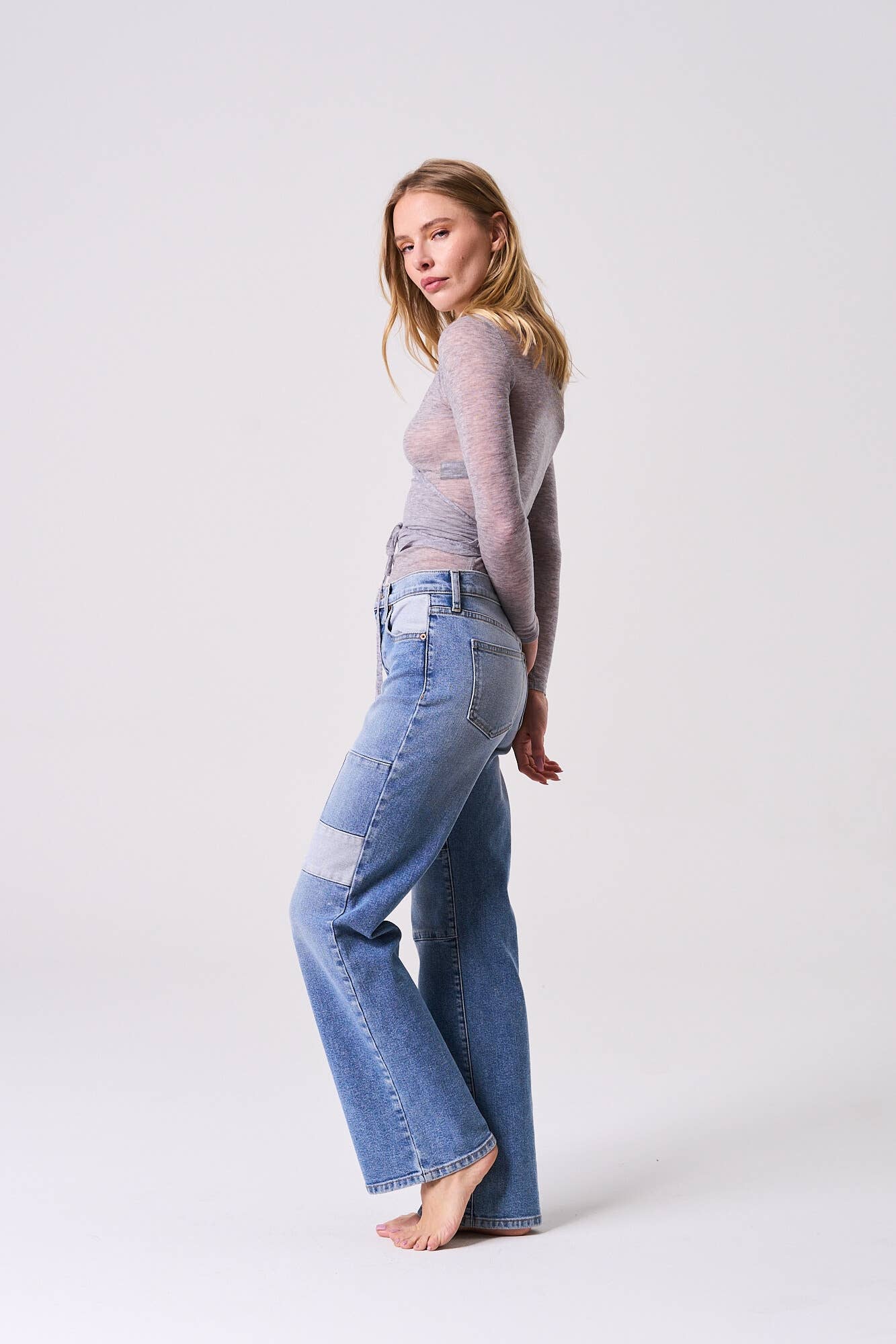 Sneak Peek-High Rise Color Block Straight Jeans