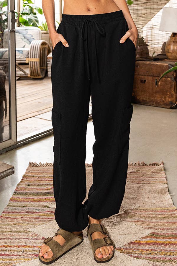 Elastic Waist Woven Cargo Pants