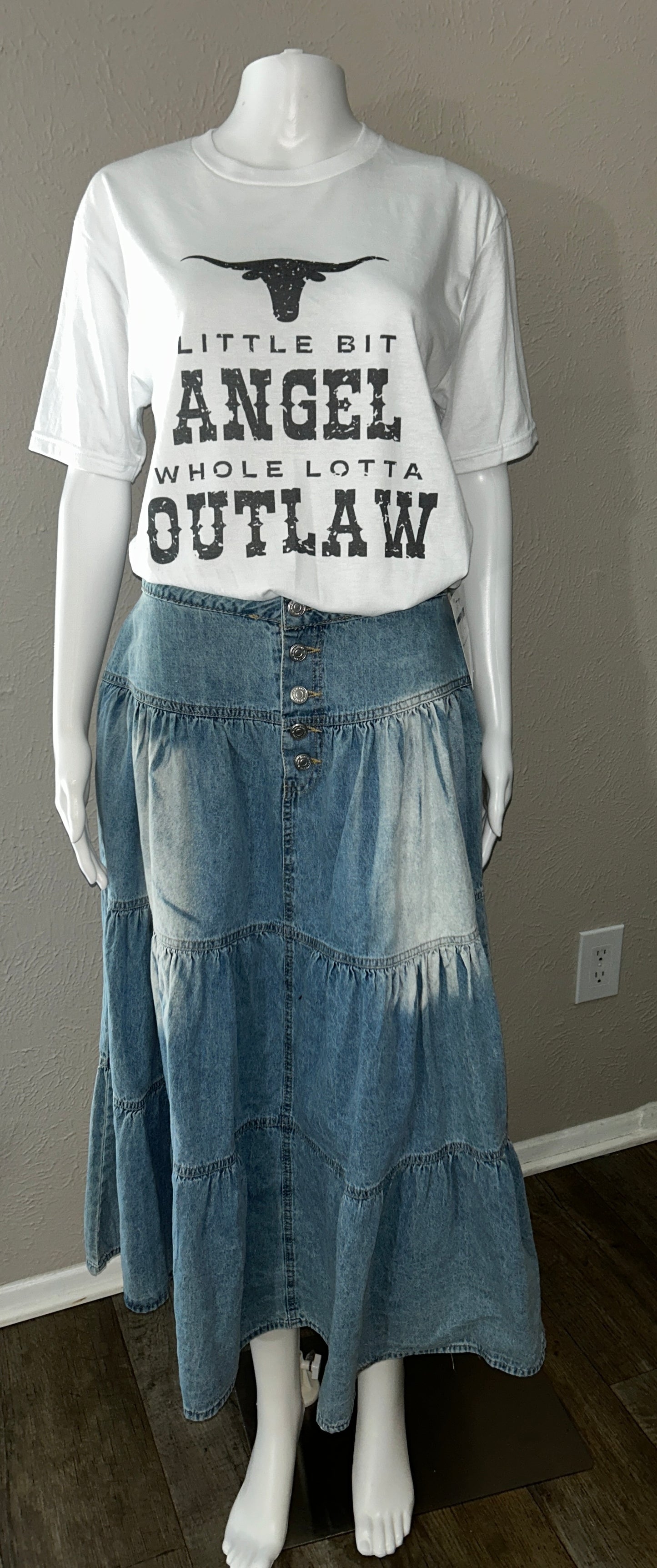 Bohemian Tiered Denim Skirt A-Line