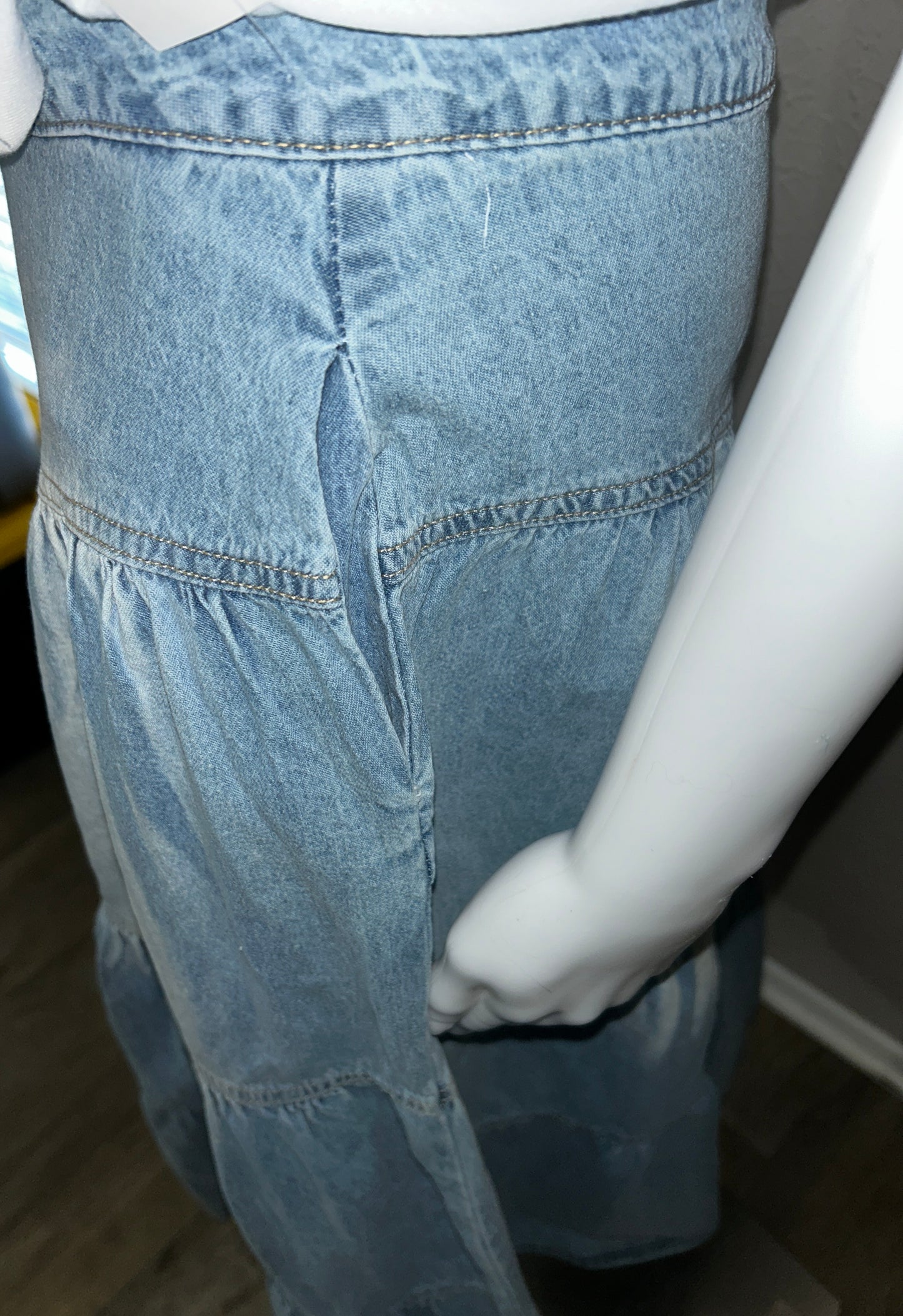 Bohemian Tiered Denim Skirt A-Line