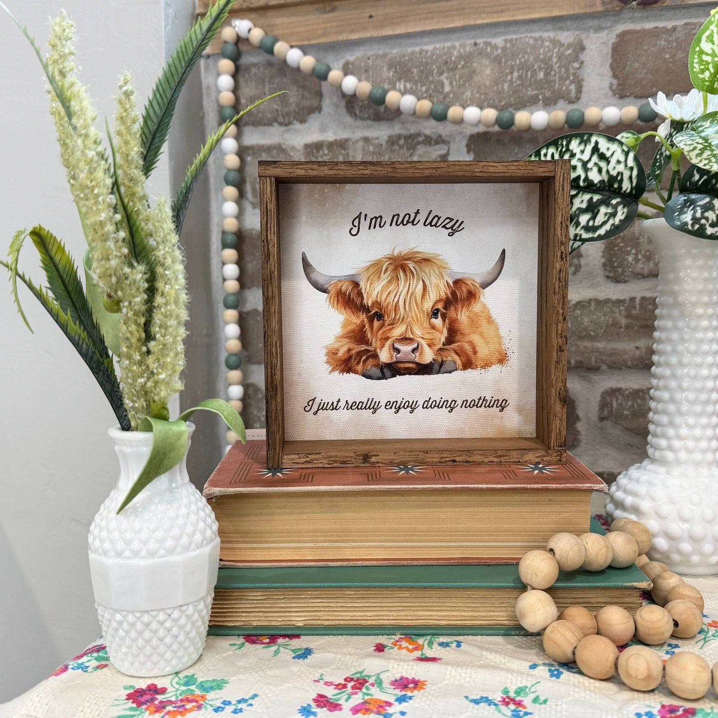 6x6-Not Lazy Highland Cow-Sign