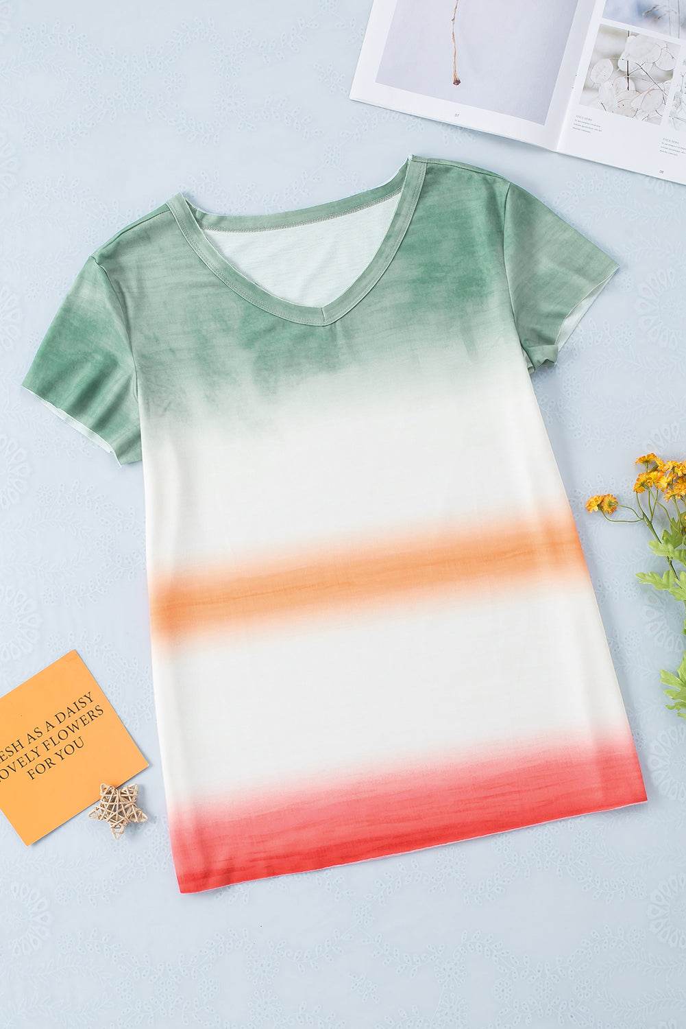 Multicolor Tie-dye V Neck T-shirt - 7 Semicolon Couture