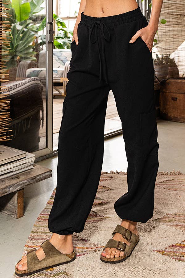 Elastic Waist Woven Cargo Pants