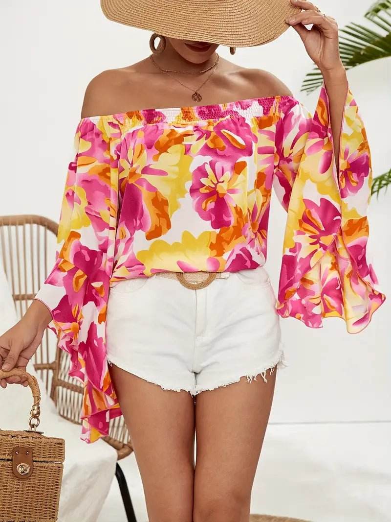 Bright Floral Off the Shoulder Top - 7 Semicolon Couture
