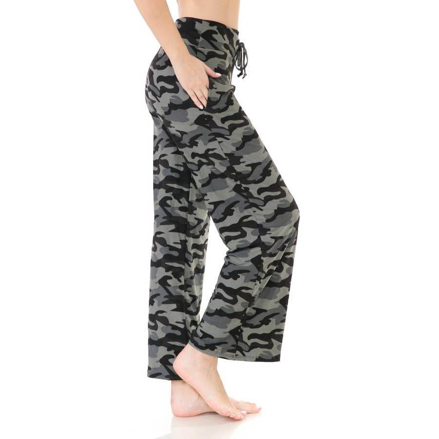 Buttery Soft Print Pajama Pants with Drawstring- Camo - 7 Semicolon Couture