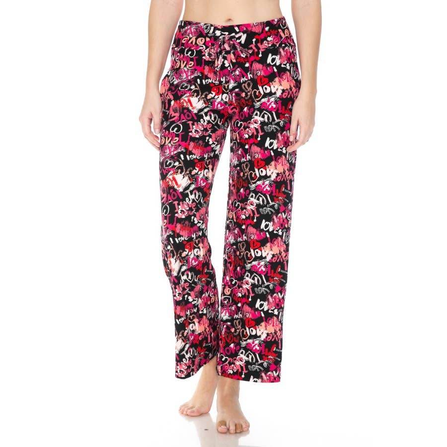 Buttery Soft Print Pajama Pants with Drawstring- Love & Hearts - 7 Semicolon Couture