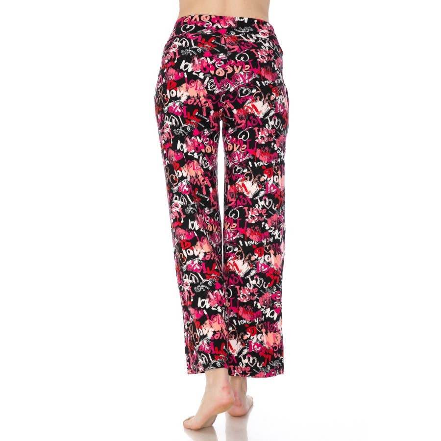 Buttery Soft Print Pajama Pants with Drawstring- Love & Hearts - 7 Semicolon Couture