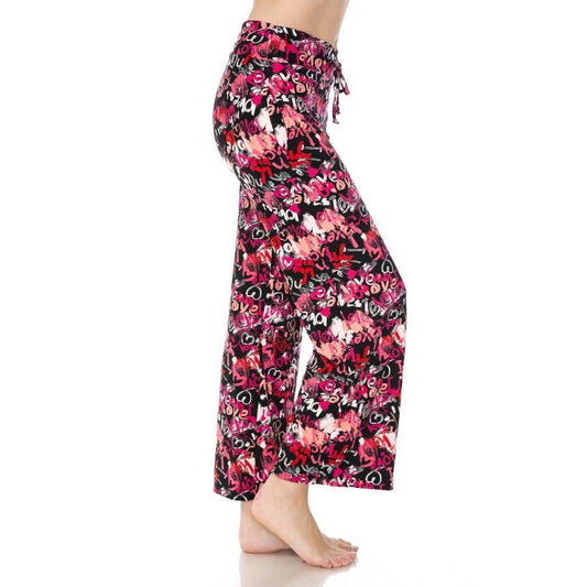 Buttery Soft Print Pajama Pants with Drawstring- Love & Hearts - 7 Semicolon Couture