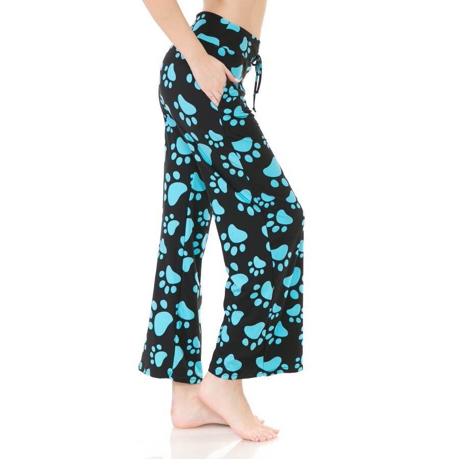 Buttery Soft Print Pajama Pants with Drawstring- Paw Prints - 7 Semicolon Couture