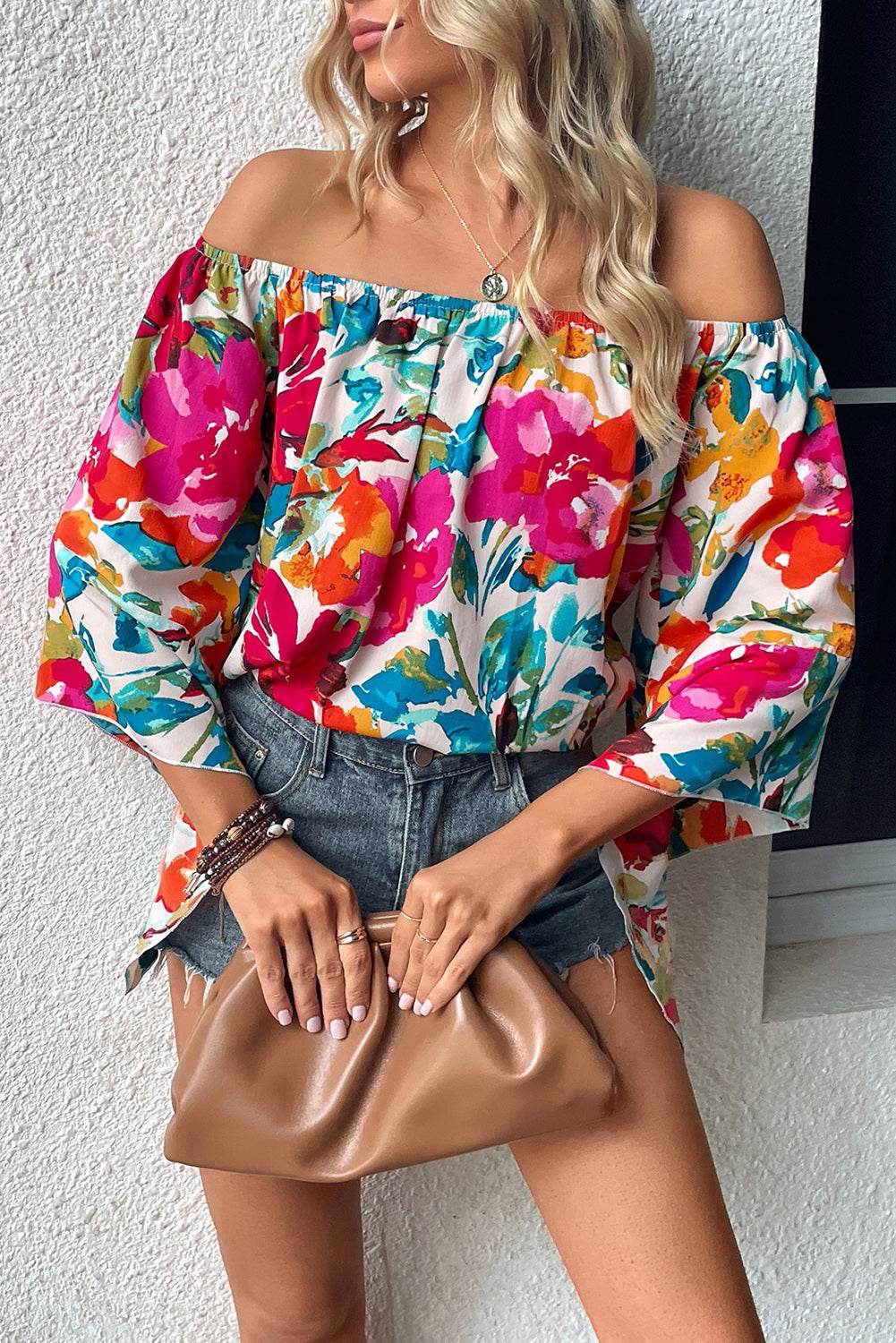 Bright Floral Off the Shoulder Blouse - 7 Semicolon Couture