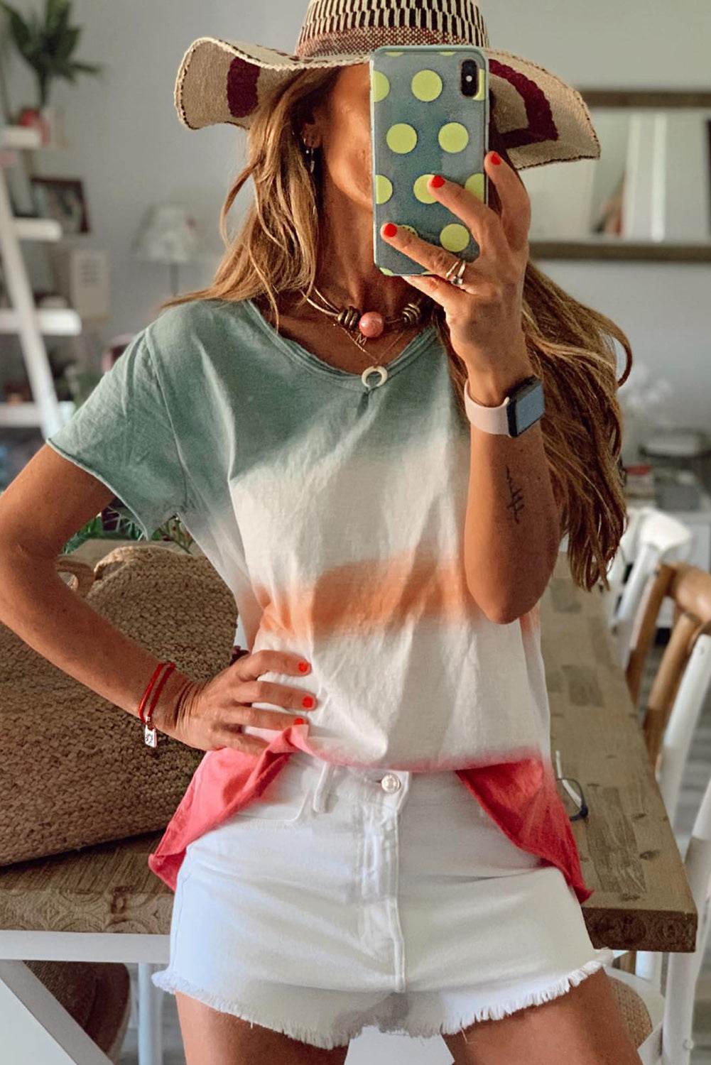 Multicolor Tie-dye V Neck T-shirt - 7 Semicolon Couture