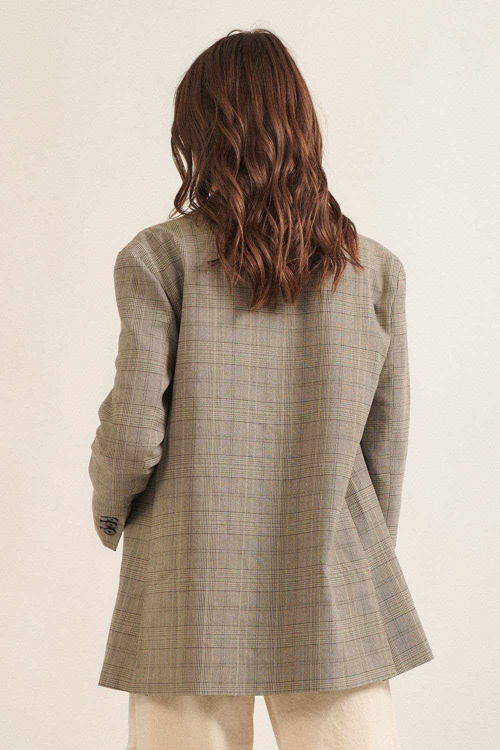 Check-Pattern Oversized Boyfriend Blazer - 7 Semicolon Couture