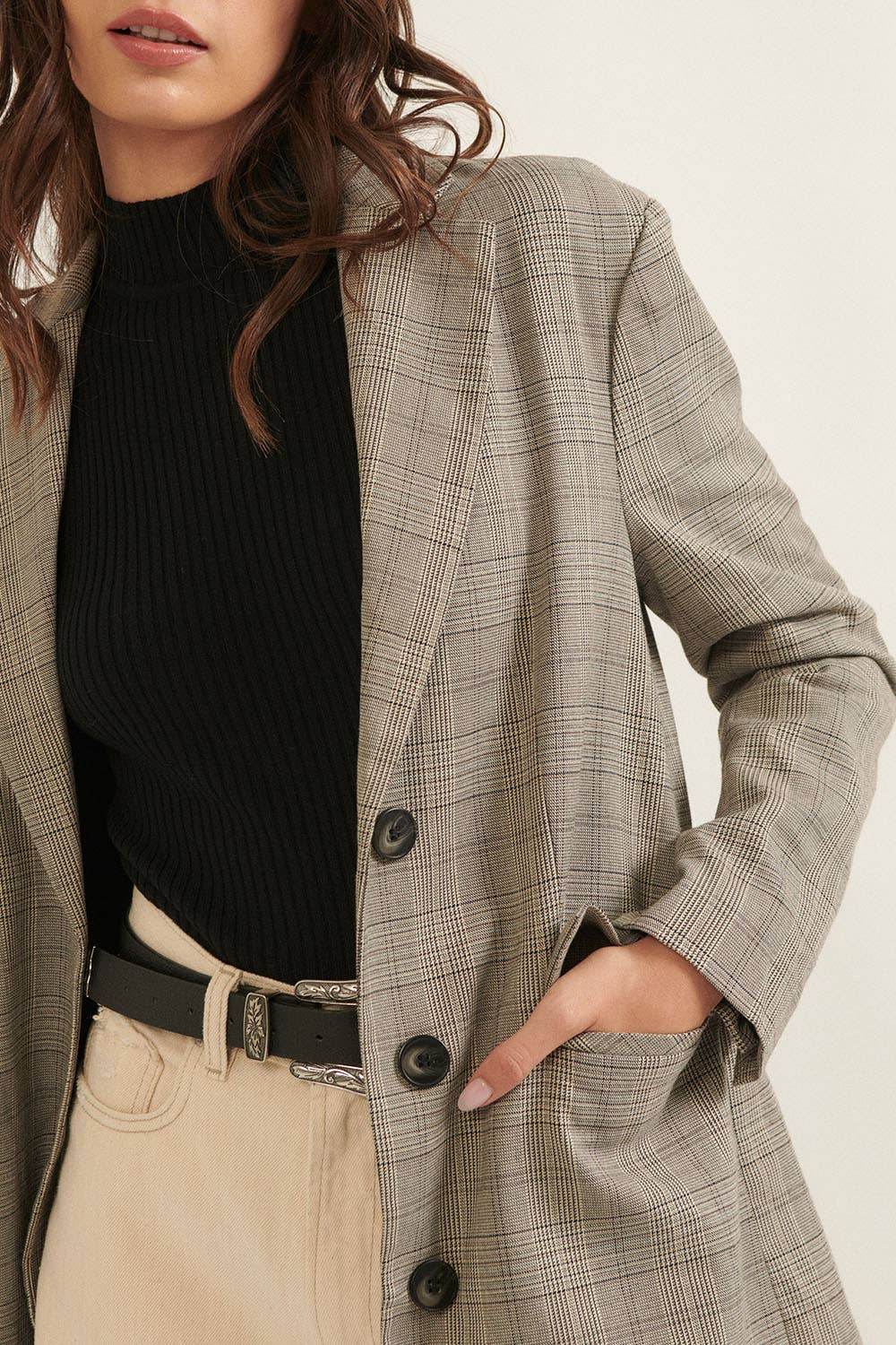 Check-Pattern Oversized Boyfriend Blazer - 7 Semicolon Couture
