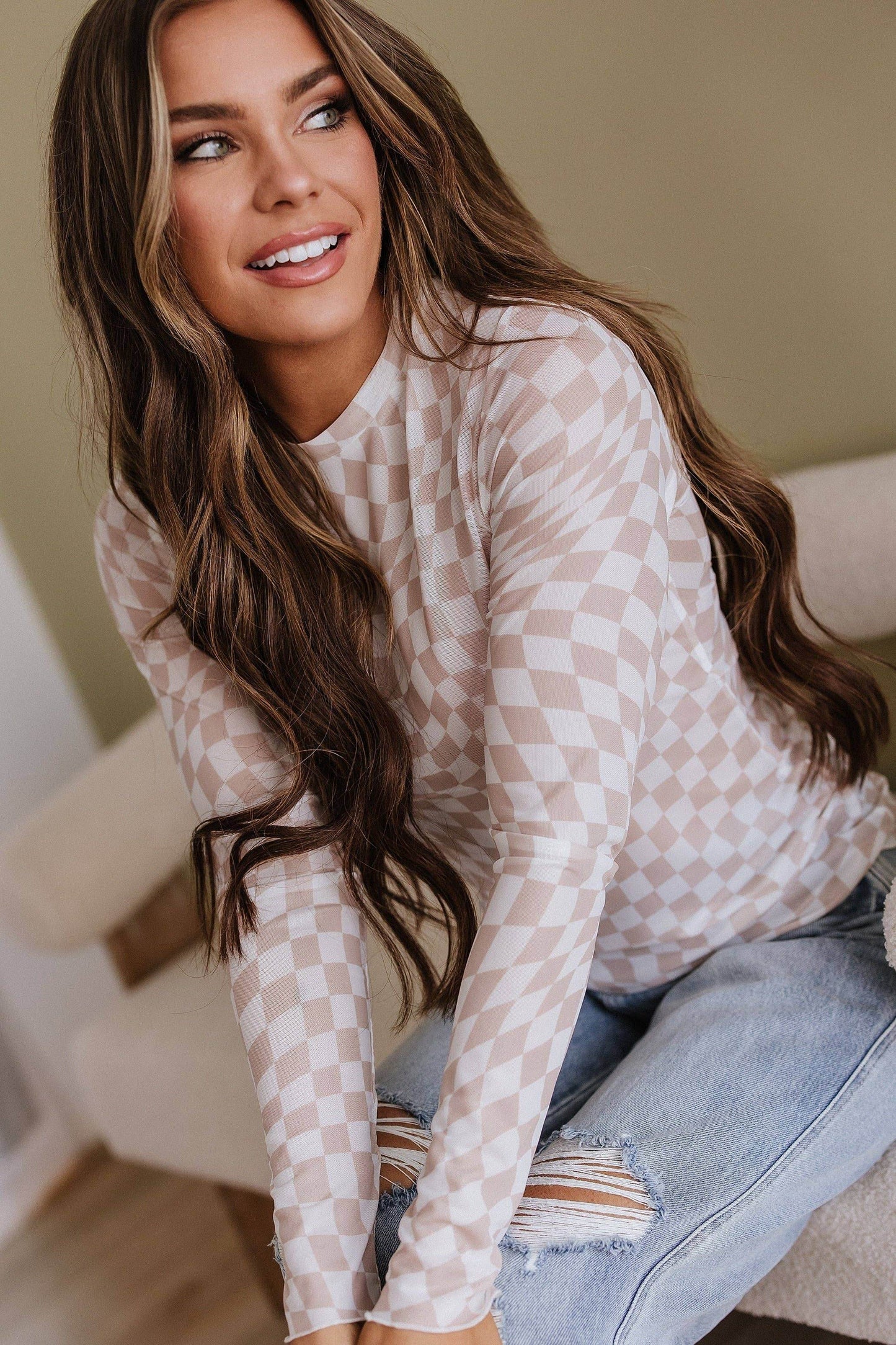 Rory Checkered Mesh Top - 7 Semicolon Couture