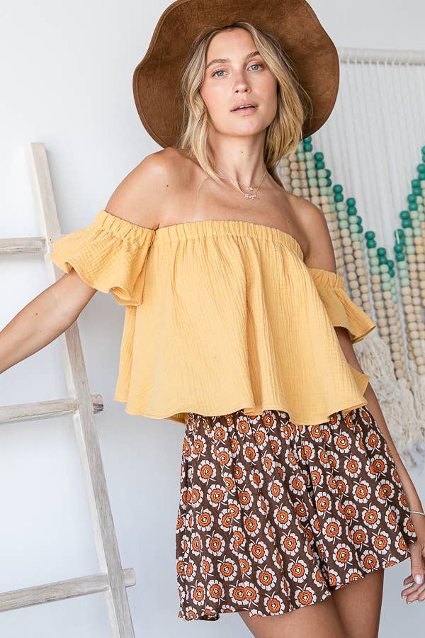 Solid Ruffled Off Shoulder Crop Top