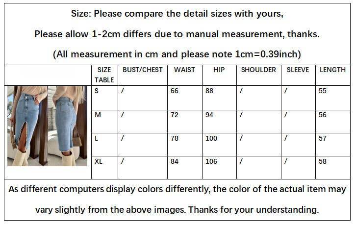 Solid Color Denim Split Skirt - 7 Semicolon Couture