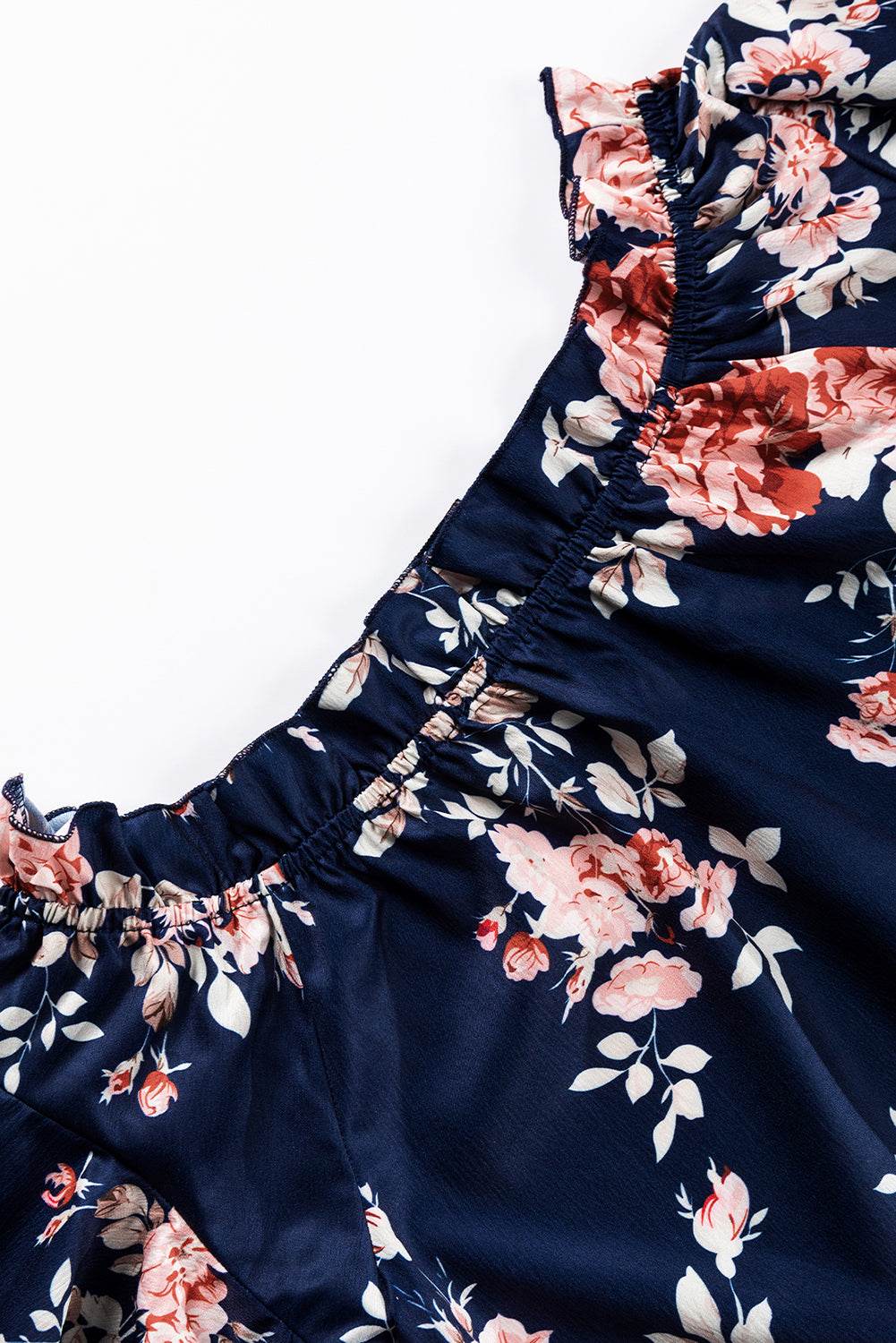 Blue Ruffle Off Shoulder Floral Blouse - 7 Semicolon Couture