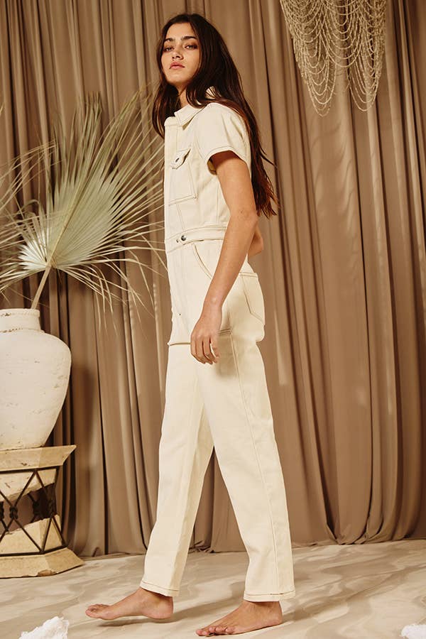 Utility Stretched Denim Jumpsuit
