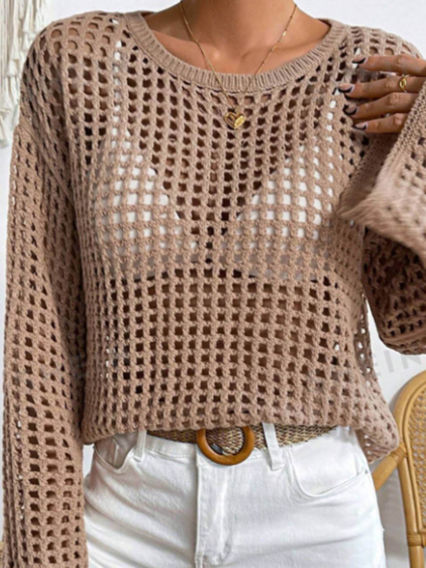 Solid Color Hollow Knitted Cover Up/Top - 7 Semicolon Couture